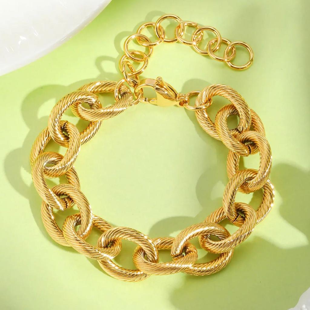 Geometric Simple Women's Cuff Bracelet,Gold Plated Stainless Steel Round Rolo Chain Bracelets, Party Jewelry Gifts