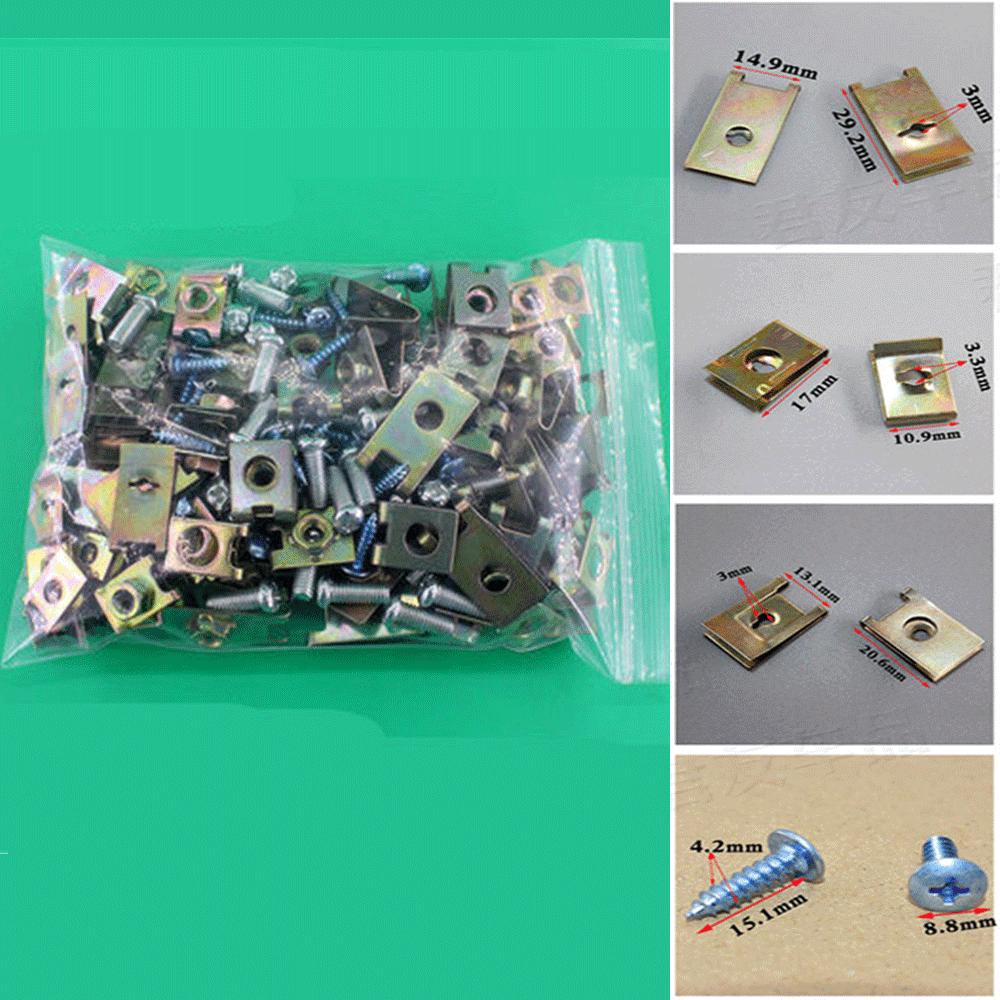 

100Pcs Mixed Car Body Door Fender Screws Panel Fasteners Trim Fixed U Type Clips