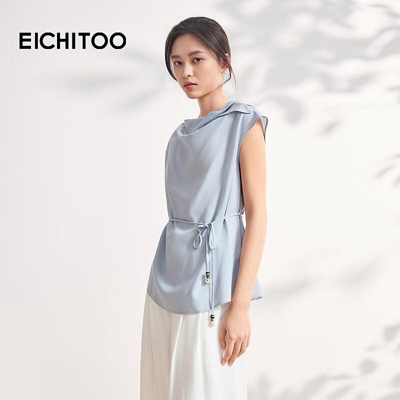 EICHITOO Lyocell Linen Drape Neck Chiffon Blouse