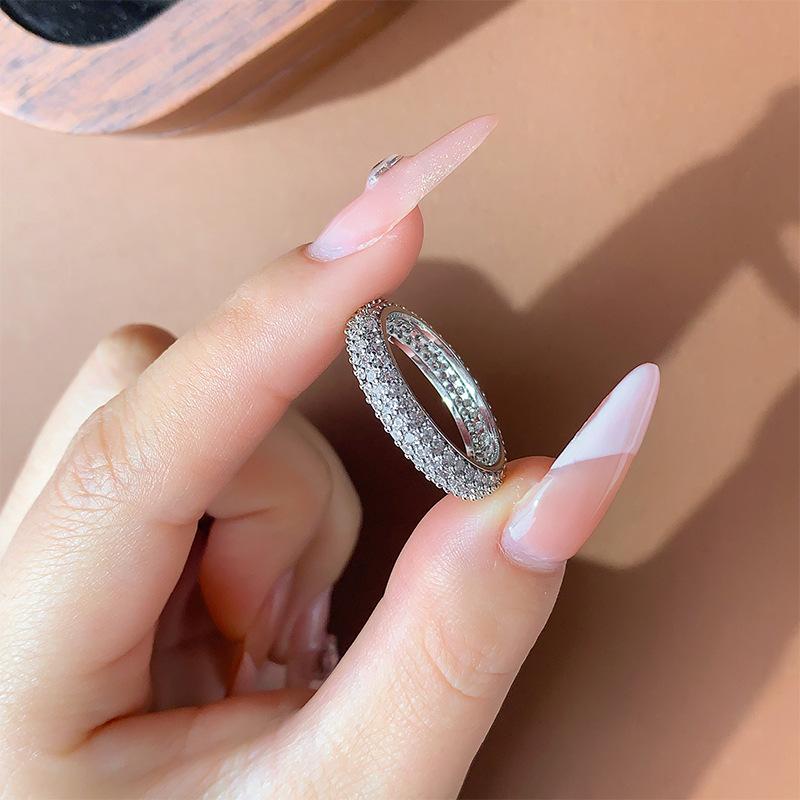 Simple And Slightly Set Three-row Zircon Ring 925 Silver Hip-hop Jewelry For Women Wedding Party Birthday Jewelry Gift For Ladie