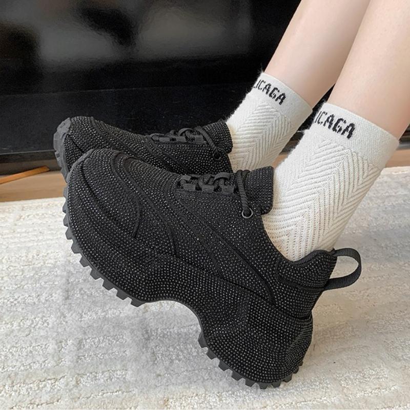 Fashion Crystal Women Sport Shoes Casual Flats Sneakers Luxury 2025 Fashion New Winter Walking Hiking Shoes Running Lace Up Zapatillas