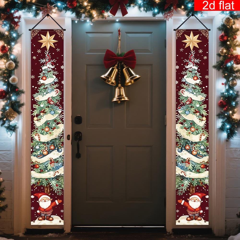 Merry Christmas Couplet Banner Santa Tree 1 Pair Indoor Outdoor Decor