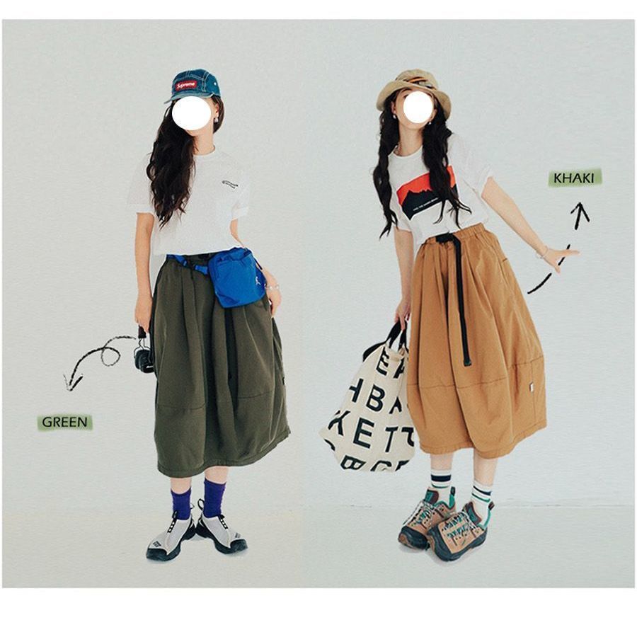 Women's Vintage Japanese Utility Skirt - Artistic Outdoor Style Solid Color Loose Fit High-Waist A-Line Half Skirt for Spring/Summer