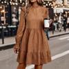 Women's Long Sleeve Round Neck Pullover Princess Dress with Elastic Waist for Casual Wear