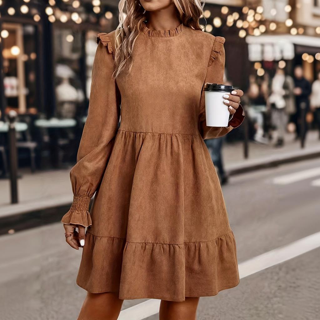 Women's Long Sleeve Round Neck Pullover Princess Dress with Elastic Waist for Casual Wear