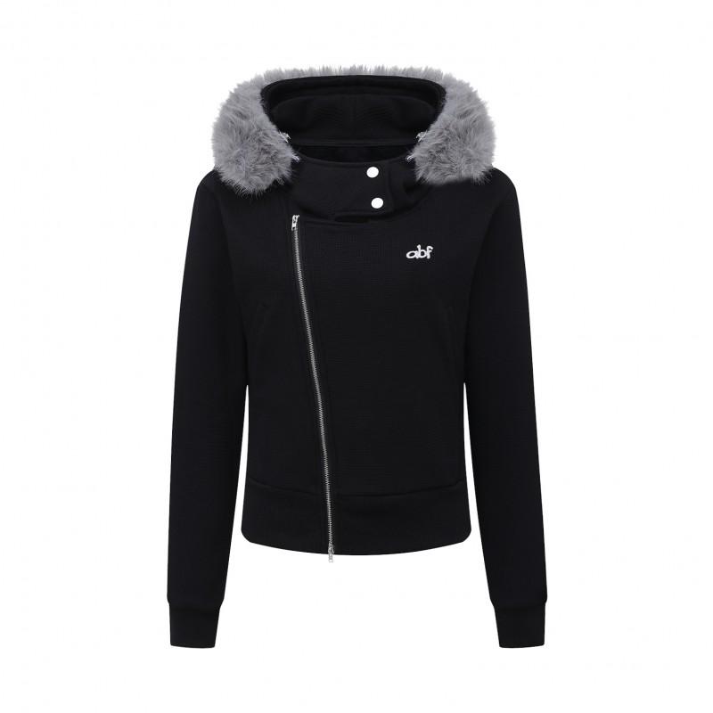 Mens Oversized Hooded Sweatshirt With Detachable Faux Fur Collar Embroidered Irregular Zipper Design Streetwear