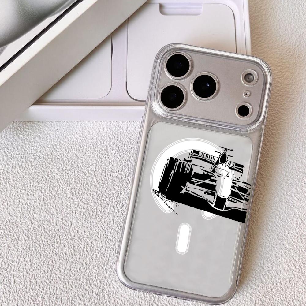 

New Racing car Phone Case For iPhone 17 16 15 14 13 12 Pro Max Plus With Magnetic Crystal Clear Case Wireless Charge iPhone 15 Pro