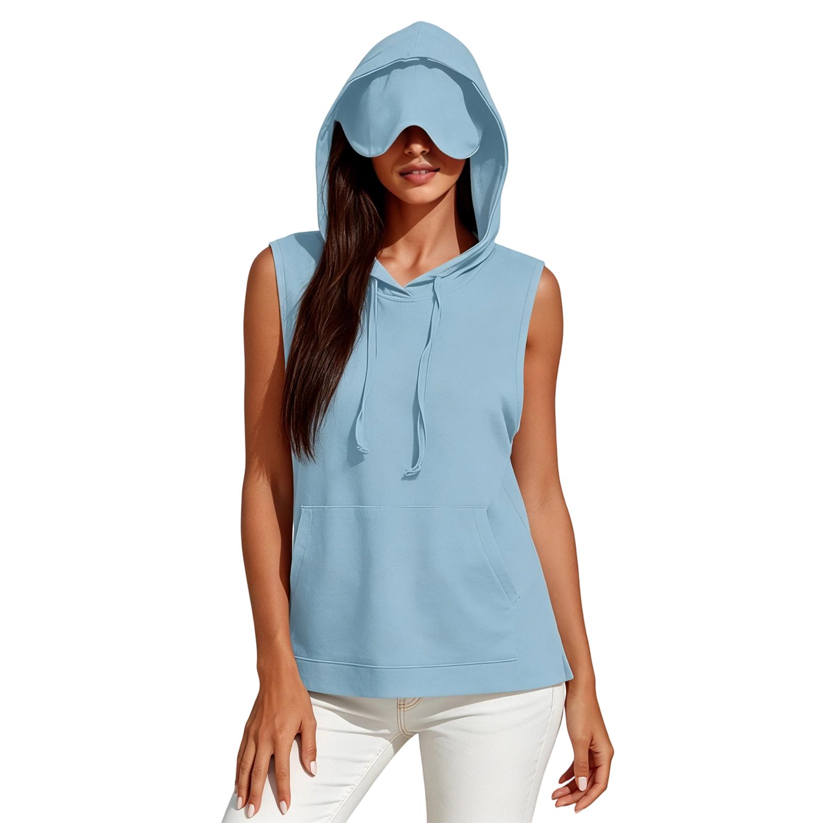 

Women With Eye Mask Comfy Pullover Tops Lightweight Sleeveless Hoodies Shirts XL