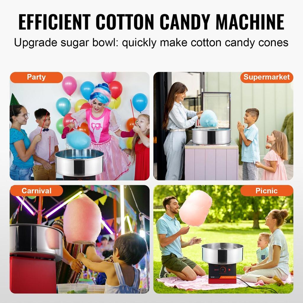 Electric Cotton Candy Machine, 1000W Candy Floss Maker, Commercial Cotton Candy Machine with Stainless Steel Bowl, and Sugar Scoop, Perfect for Home
