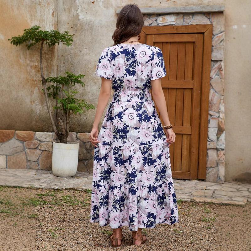 Dámské krátké rukávy, sváteční, temperamentní, pas, zeštíhlující, swingové šaty