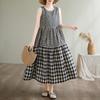 Small Medium and Large Gradual Change Splicing Plaid Vest Skirt Women's Summer New Loose Round Neck Sleeveless Dress