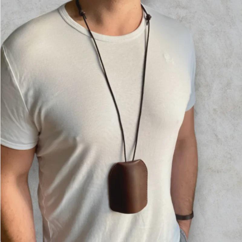 Japanese Adjustable Leather Crossbody Key Bag with Anti-Lost Neck Strap and Car Key Protective Cover