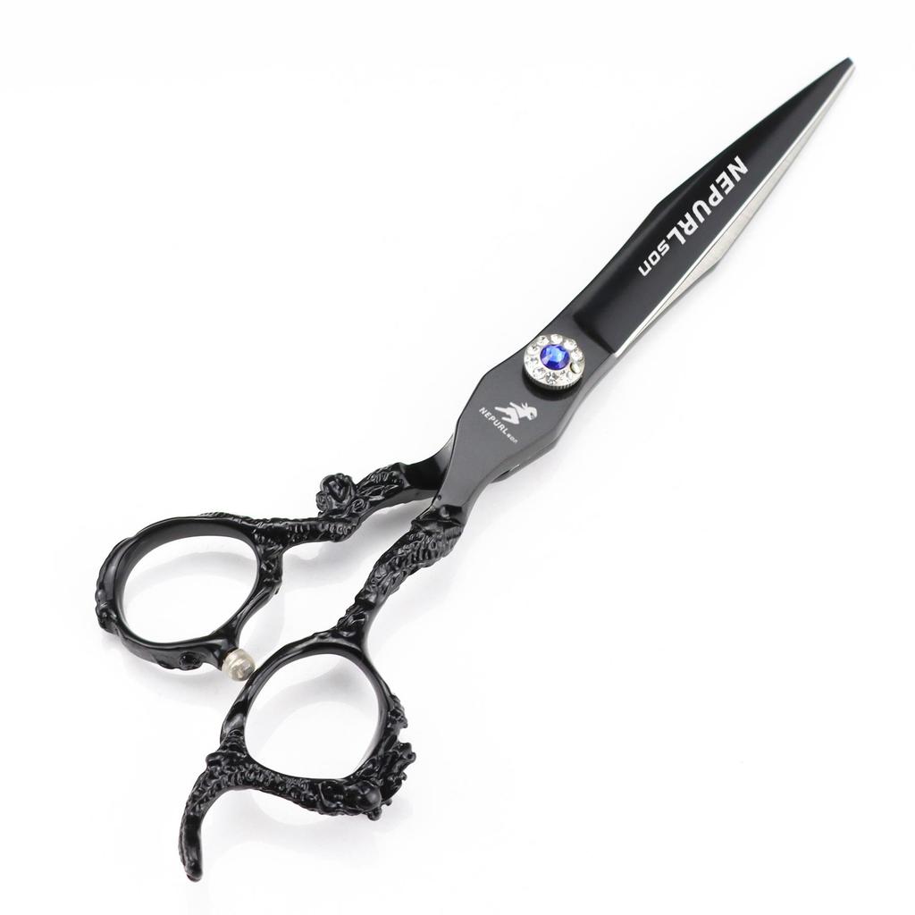7" Black Dragon Handle Hairdressing Scissors - High-End Straight Shears for Pet Grooming