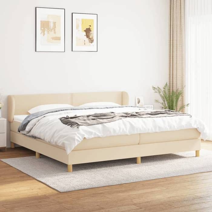 3126754 vidaXL Divan Bed with Mattress Cream 200x200 Cm Fabric