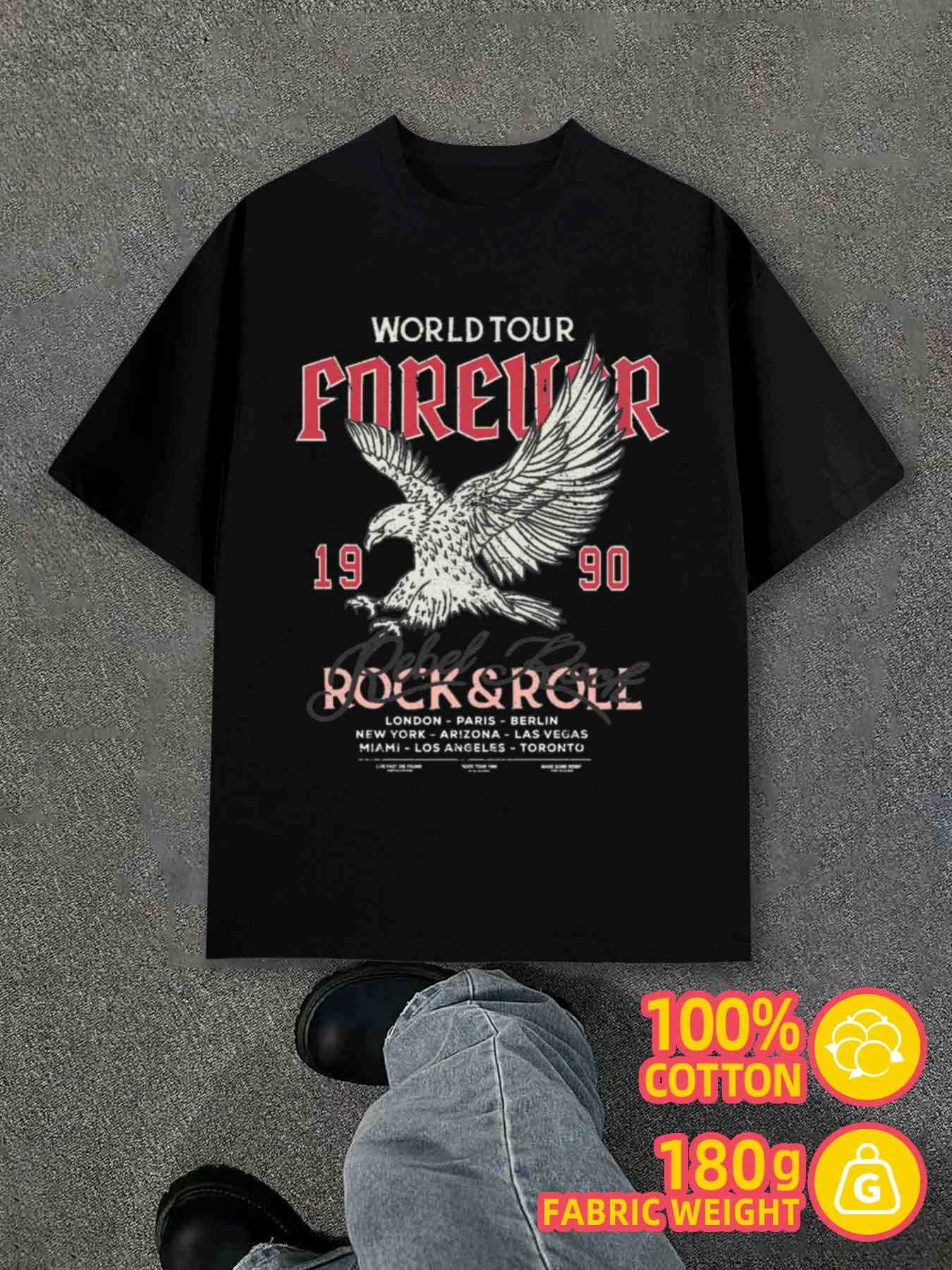 T-Shirt Y2K Forever Rock and Roll Black L
