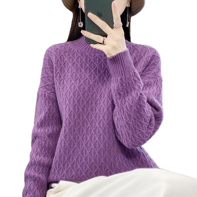 Women's Thick Knit Half-High Collar Sweater - 2024 New Autumn/Winter Collection, Versatile and Loose Fit Wool Sweater