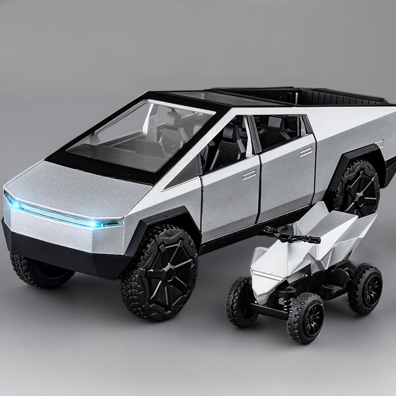 1/32 Tesla Cybertruck Pickup Alloy Diecast Model Car Sound & Light Hobbies Collection Display Decoration Children's Toy Ornaments Gift