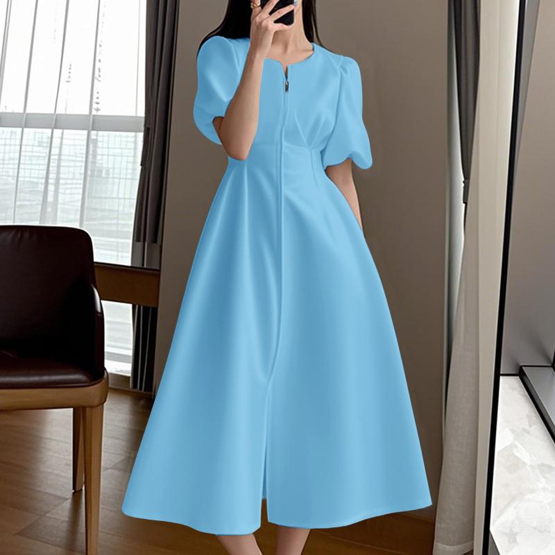 

ZANZEA Женское Повседневное Платье с Круглым Вырезом и Молнией Летнее Короткое Рукавом Длинное Платье 2XL