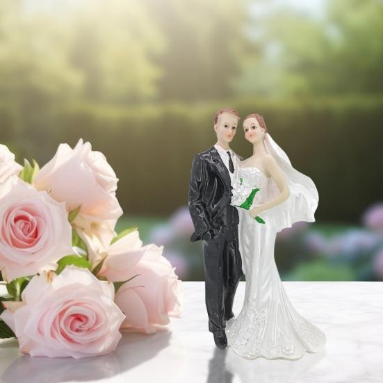 Yousheng Soška páru Svatební ozdoba na dort Pryskyřičná figurka nevěsty a ženicha Stolní ozdoba pro Valentýna Výroční dekorace