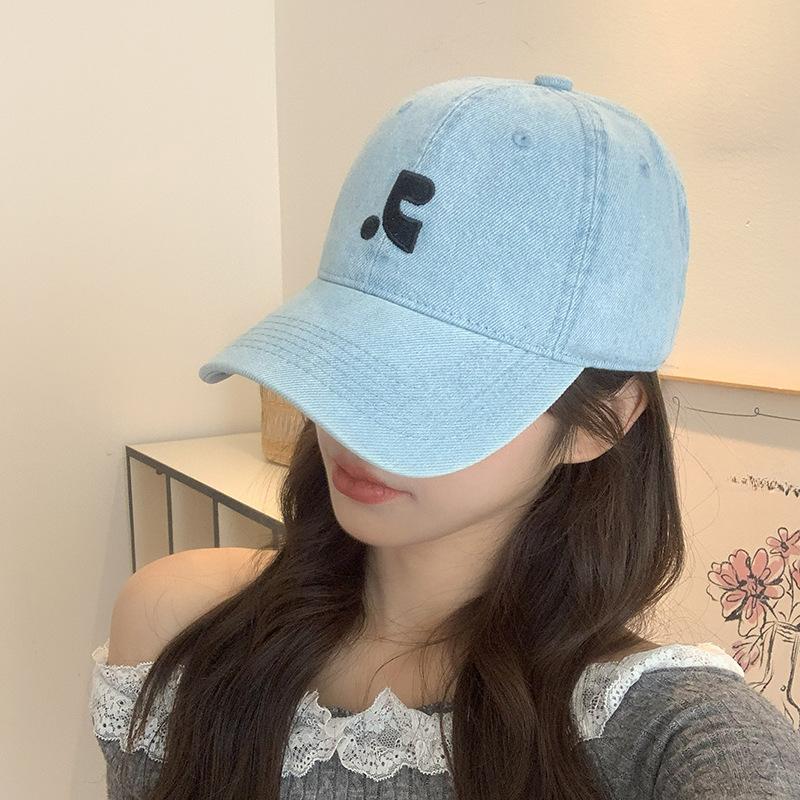 American Retro Washing Denim Baseball Hat Women Korean Style Face Showing Little Couple Street Embroidered Baseball Hat Men Casual