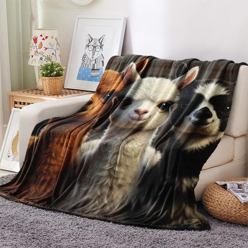 1PC Three animals Print Flannel Blanket, High quality Comfortable for All Seasons, Home Decor, Warmth and Comfort