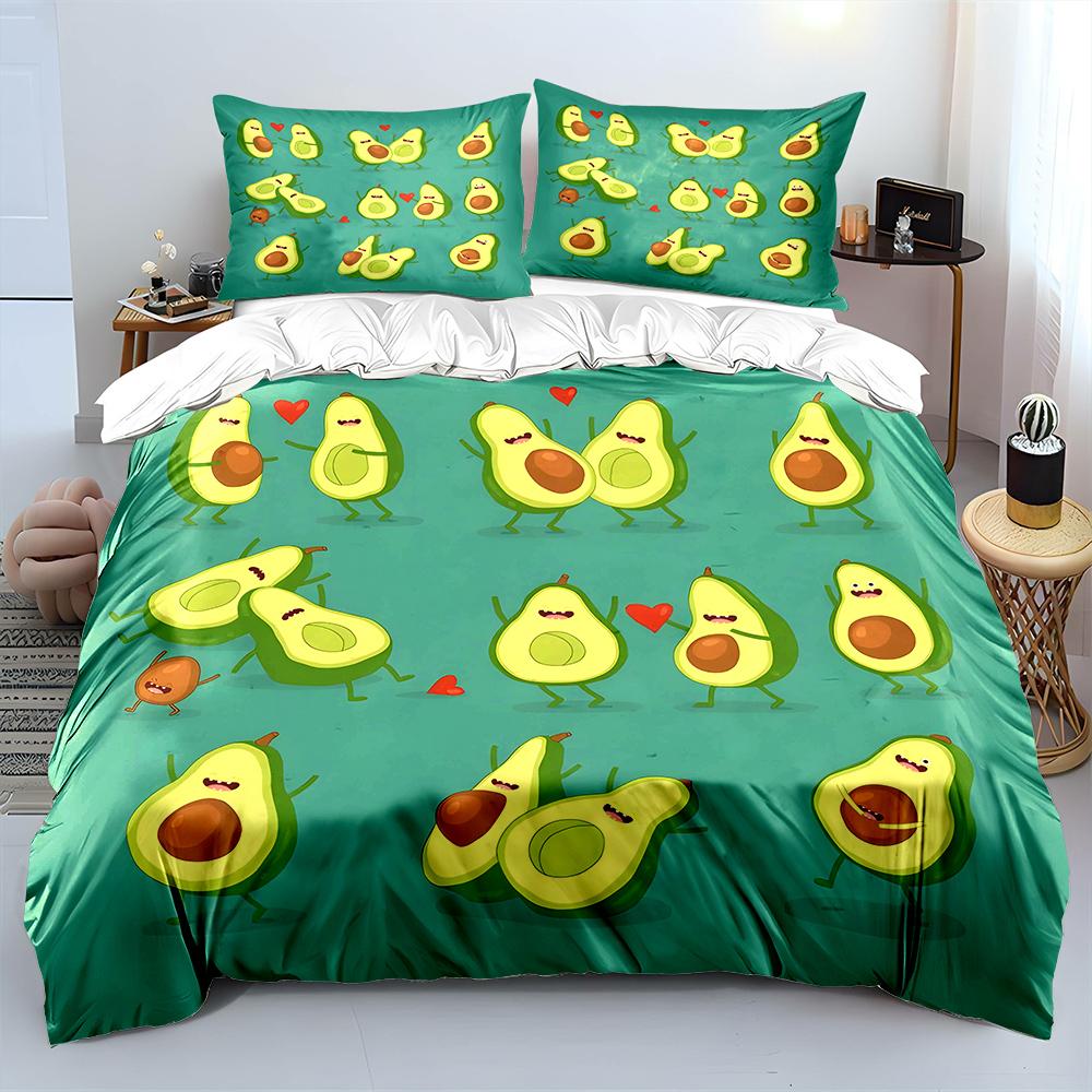 Animated Avocados Having Fun Pattern Duvet Cover Set Digital Print Colorful Polyester Bedding With Zipper Closur For Kids Gift