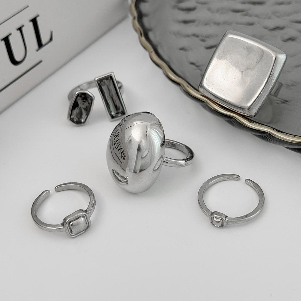 Exaggeration Heart Shape Crystal Rings Set for Women Lips Square Zircon Charm Open Rings Adjustable Fashion Designer Luxury Jewelry