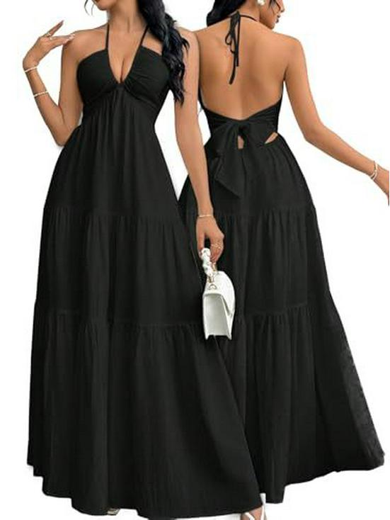 European & American Deep V Spaghetti Strap Backless Dress - Wedding, Party & Vacation Style