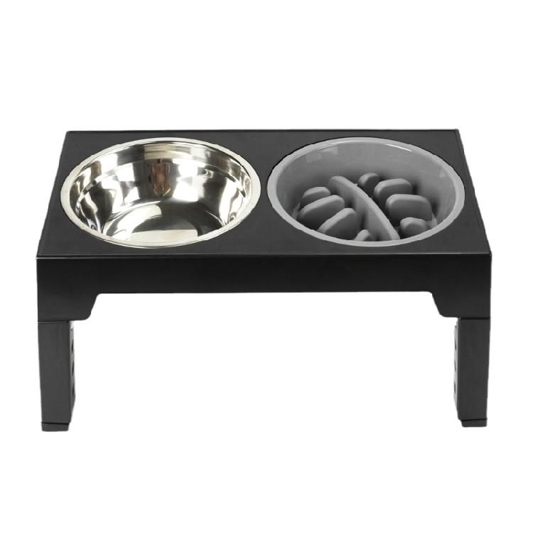

Elevated Pet Bowl Food Dispenser Adjustable Kitten Double Bowl Feeding Supply чорний