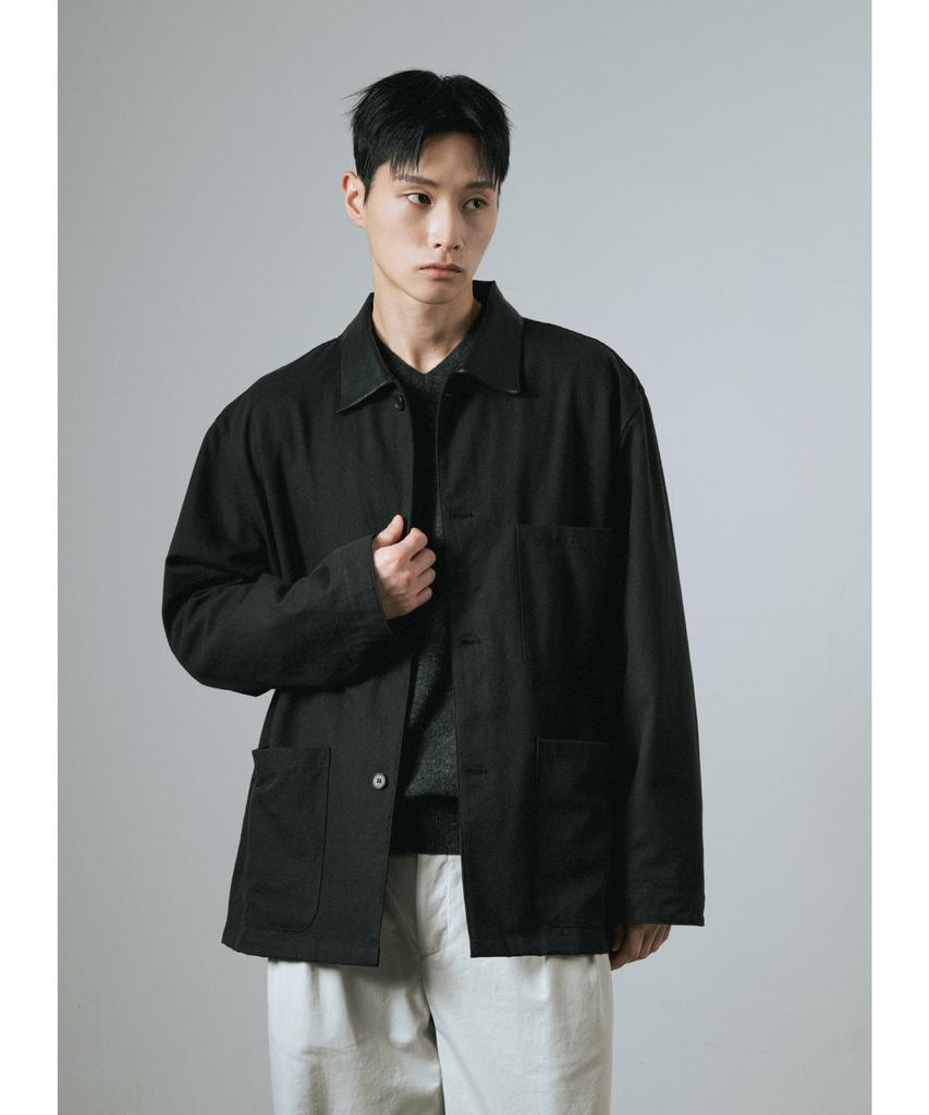 Whagi Leather Collar Coverall Jacket (Black)