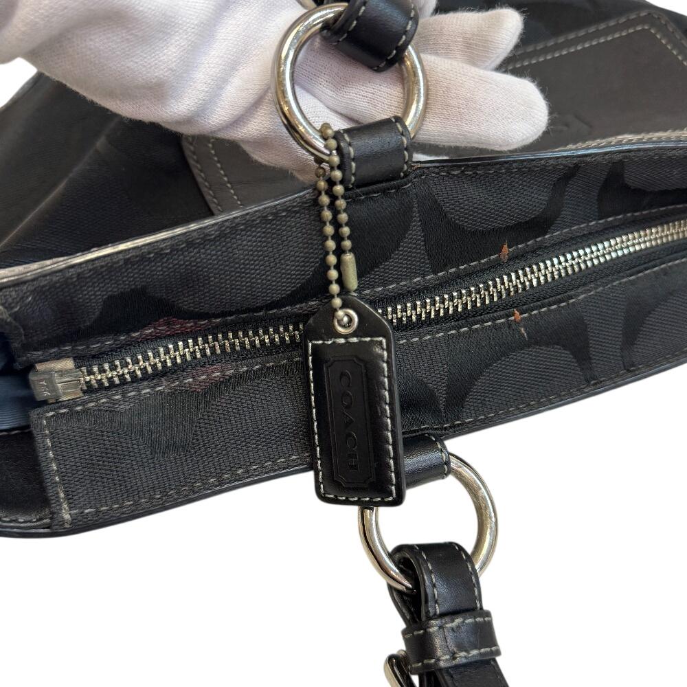 Coach 10445 Shoulder 2way Signature Canvas Tote Bag Black Canvas Used