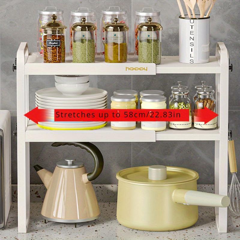 1 Stück 1/2-stöckiges erweiterbares Regal für Küche und Bad, Trennwand für Arbeitsplattenschränke, mehrstufiges Regal, Gewürzregal, Topfregal, Schreibtisch-Organizer