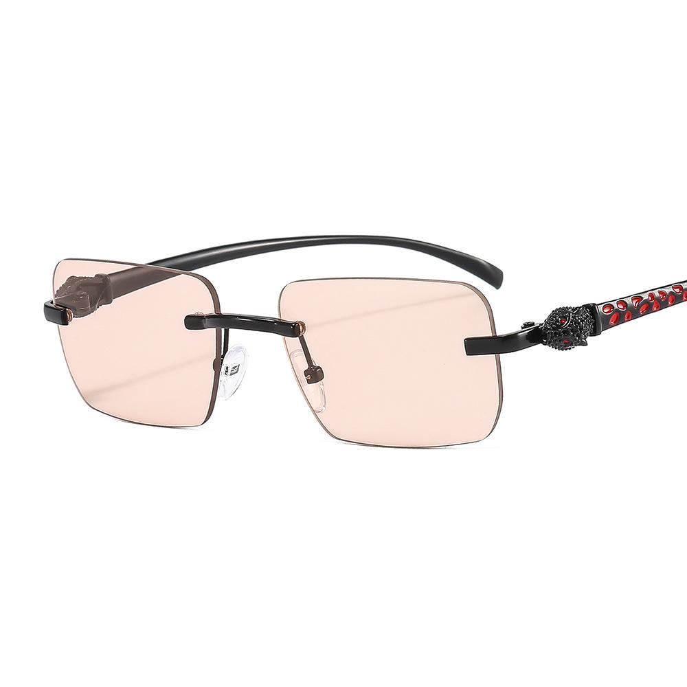 Colorful Leopard Head Frameless Retro Square Sunglasses 6060 - Trendy and Fashionable