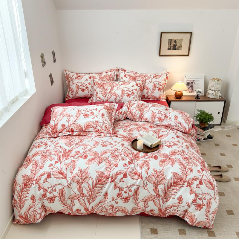 

3Pcs Vintage Floral Pattern Duvet Cover Set Classic Plants Printed 100% Cotton Comfortable Soft Comforter Cover with Zipper 150x200cm Single 3Pc