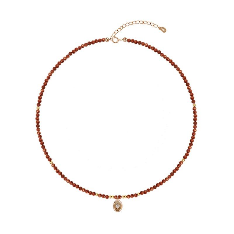 Warm Sun Natural Gold Sandstone Beaded Necklace for Women - Retro Luxury Copper Bead Spaced Collar Chain