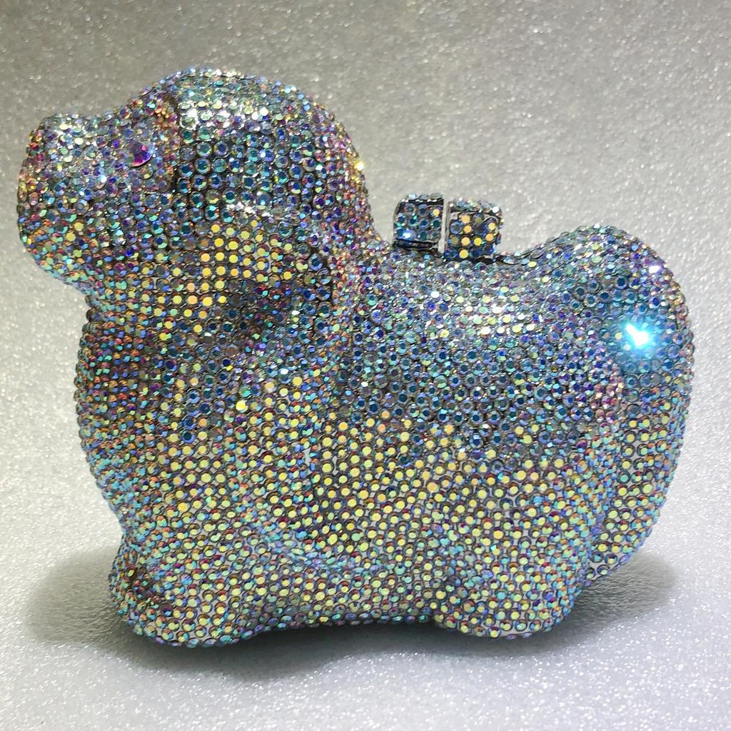 Puppy  Diamond Evening Bag Dog Crystal Handbag Rhinestone Bags Wedding Bridal Purse Luxury Crystal Clutches Women Party Purses