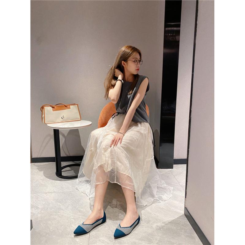New thousand bird grid woven super soft pointed shallow mouth women's single knitted shoes flat Doudou shoes