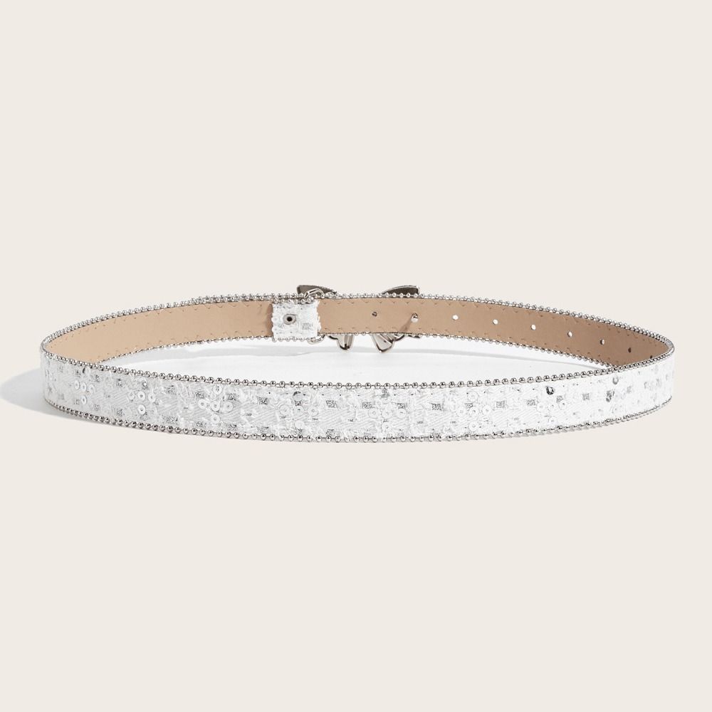 PU Leather Women Belt Border Bead Dress Waist Belt Bowknot Waist Strap for Dress Jeans Daily Wear