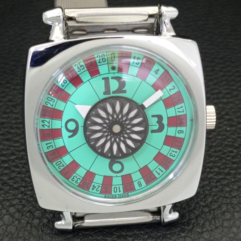 VINTAGE REFURBISHED HAND-WINDING ROULETTE SWISS MENS SEA GREEN WATCH A700921-5 R205a-a700921
