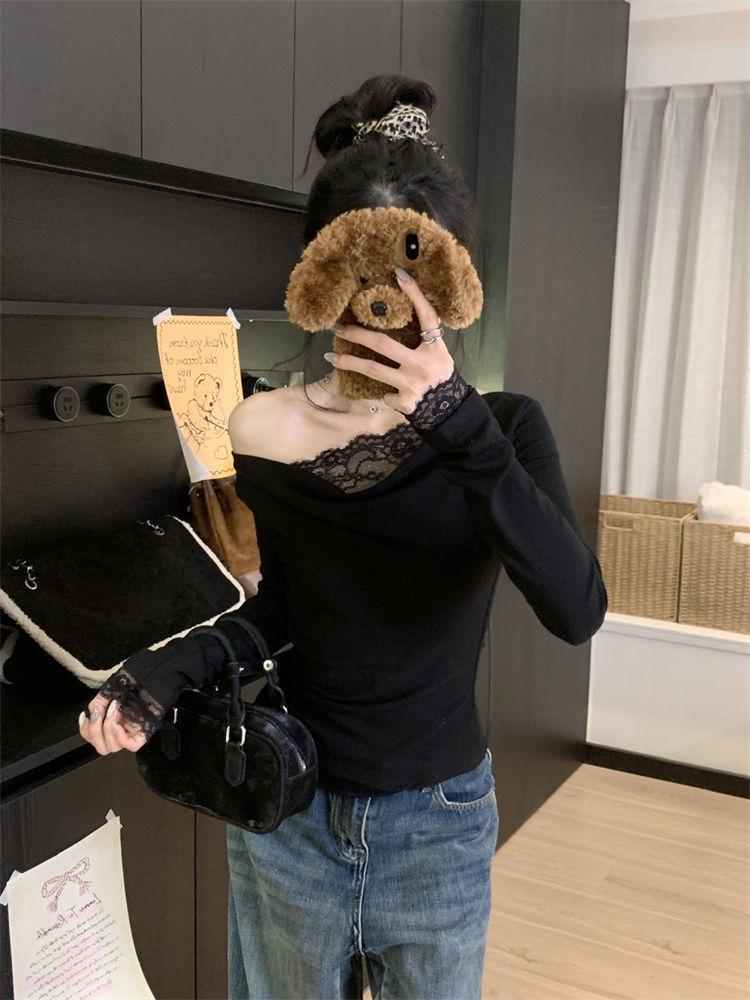 Women's Slim Fit Lace Splicing Long Sleeve Top for Autumn/Winter