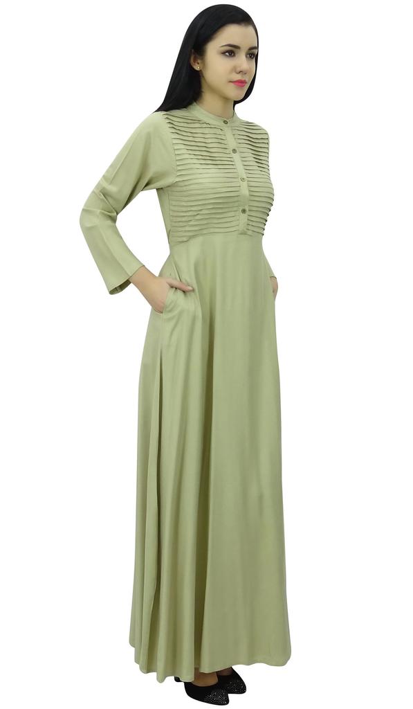 Bimba Women's Long Sleeve Maxi Mandarin Collar Plain Jilbab Dress With