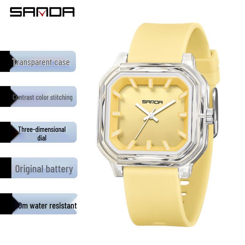 Sanda Fashion Color Block Kids' Silent Quartz Square Exam Watch – 3D Creative Unisex Design