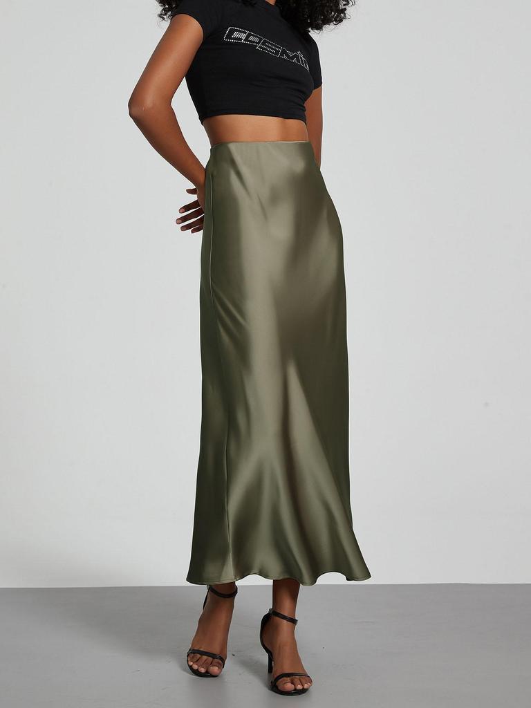 Fashion Satin Party Long Skirt High Waist Solid Color Casual Basic Women Skirts Fishtail Skirt Chic Summer Woman Clothing 2025