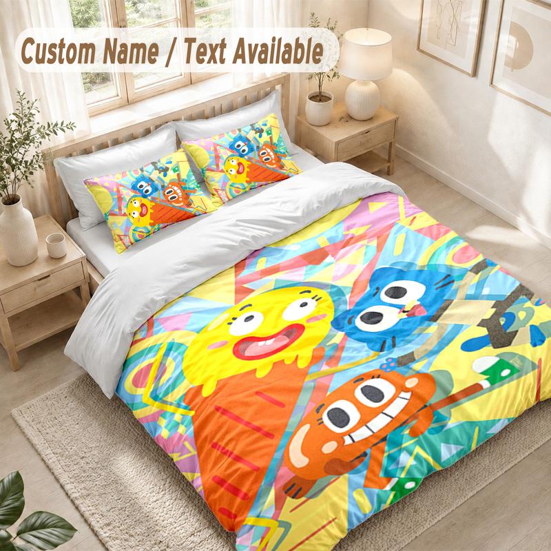 Amazing World of Gumball Bedding Set, 1 Duvet Cover & 2 Pillowcases Soft Comfortable Bedroom Home Textile Decor