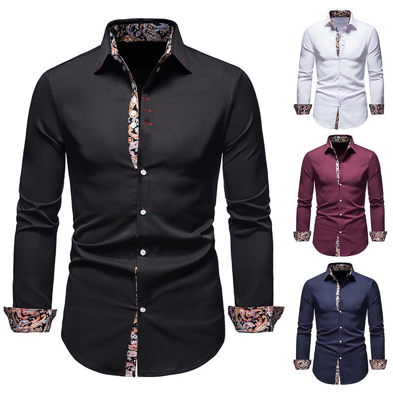 2026 Men's European & American Style Slim Fit Long-Sleeve Color Block Shirt