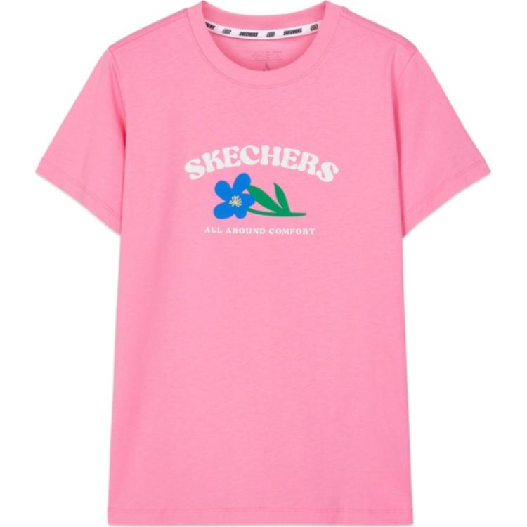 Skechers Round Neck Cotton Letter Print Short Sleeve T-Shirt Women Tops Pink L224W109-004C S