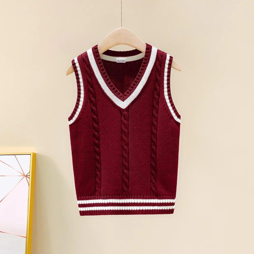 4-15 Years School Kids Knitted Vest Preppy Style Casual All-match Outerwear Waistcoats for Girls Spring Autumn Children Sweater