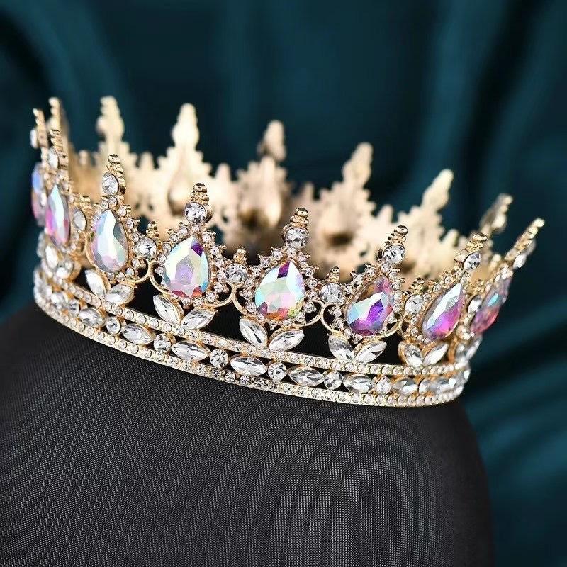 European and American Baroque Alloy Teardrop Crown Headwear for Brides Wedding Photography Accessories Full Round Coming of Age Ceremony Headwear