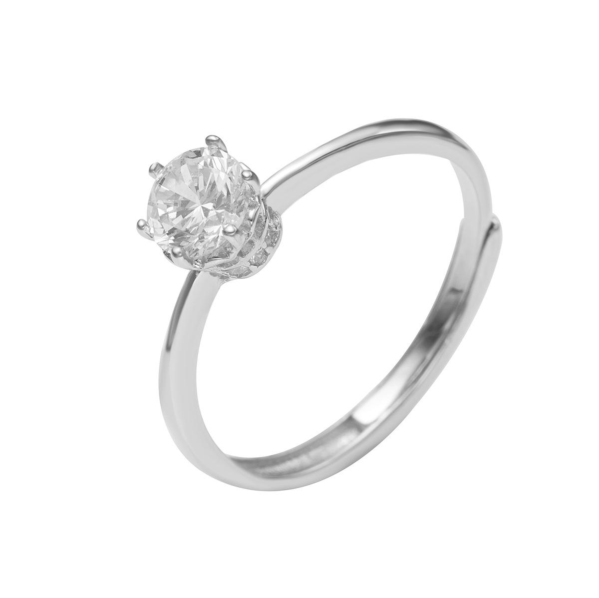 

Кольцо женское классическое с короной и шестью когтями из стерлингового серебра S925, 50 очков, элитное кольцо принцессы с открытой рукой, модное, легкое, роскошное Adjustable Opening