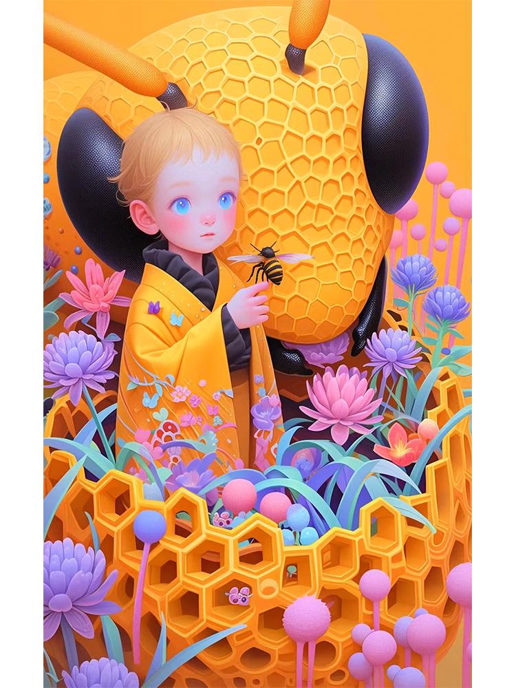 5d Diy Diamant Painting Cute Angel Bee Elf All Crystal Embroidery Set Decoration Children's Room Wall Decoration Gift